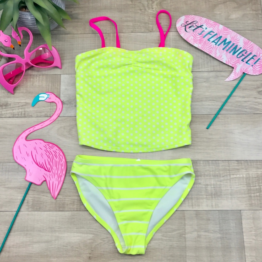 Old Navy neon yellow & pink tankini size S